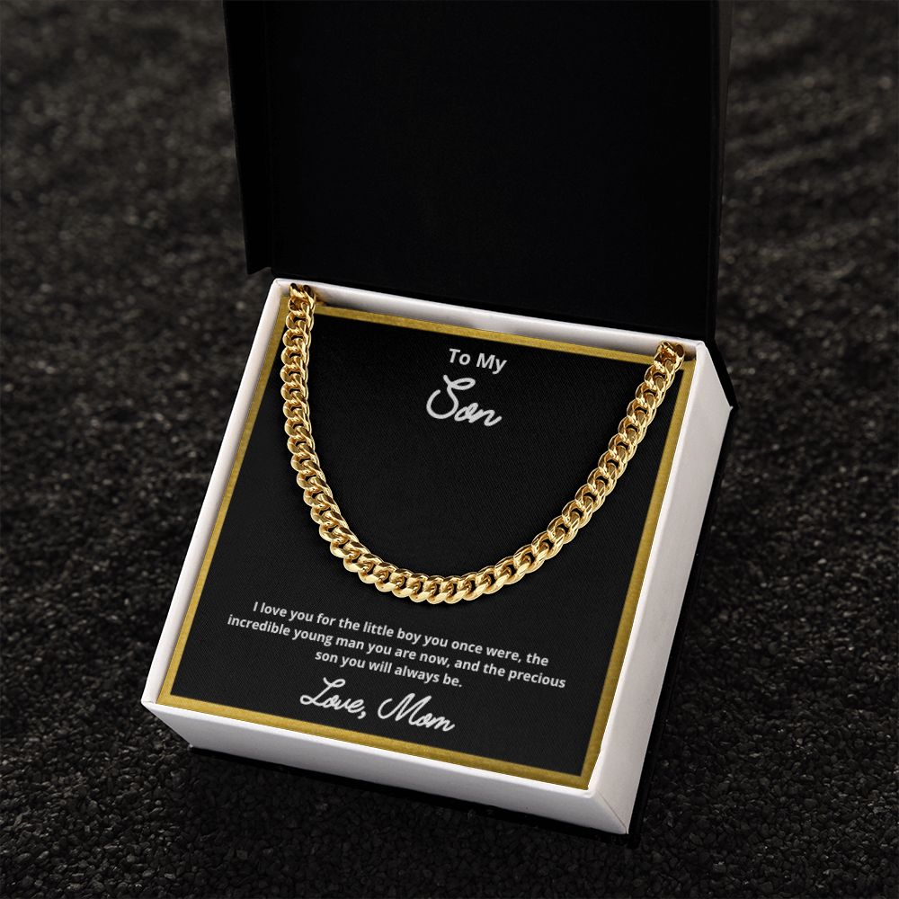 To My Son Necklace, Father Son Necklace, Father to Son Birthday Gift, Gifts to Son from Dad, Cuban Link Chain Necklace Gift, Message Card Jewelry