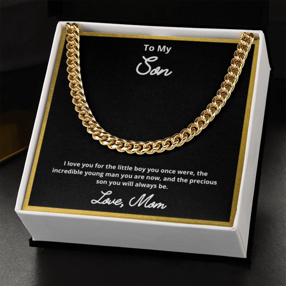 To My Son Necklace, Father Son Necklace, Father to Son Birthday Gift, Gifts to Son from Dad, Cuban Link Chain Necklace Gift, Message Card Jewelry
