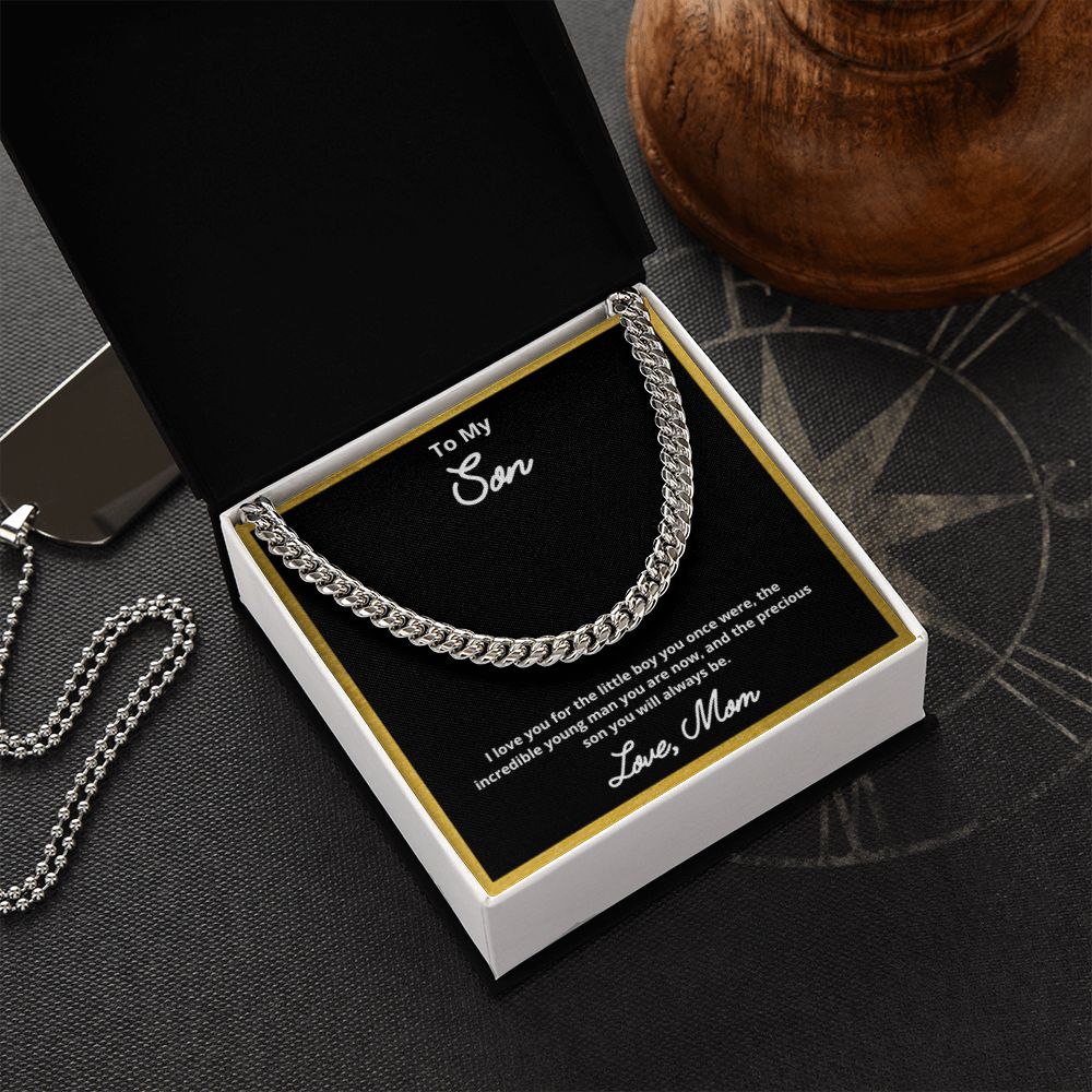 To My Son Necklace, Father Son Necklace, Father to Son Birthday Gift, Gifts to Son from Dad, Cuban Link Chain Necklace Gift, Message Card Jewelry