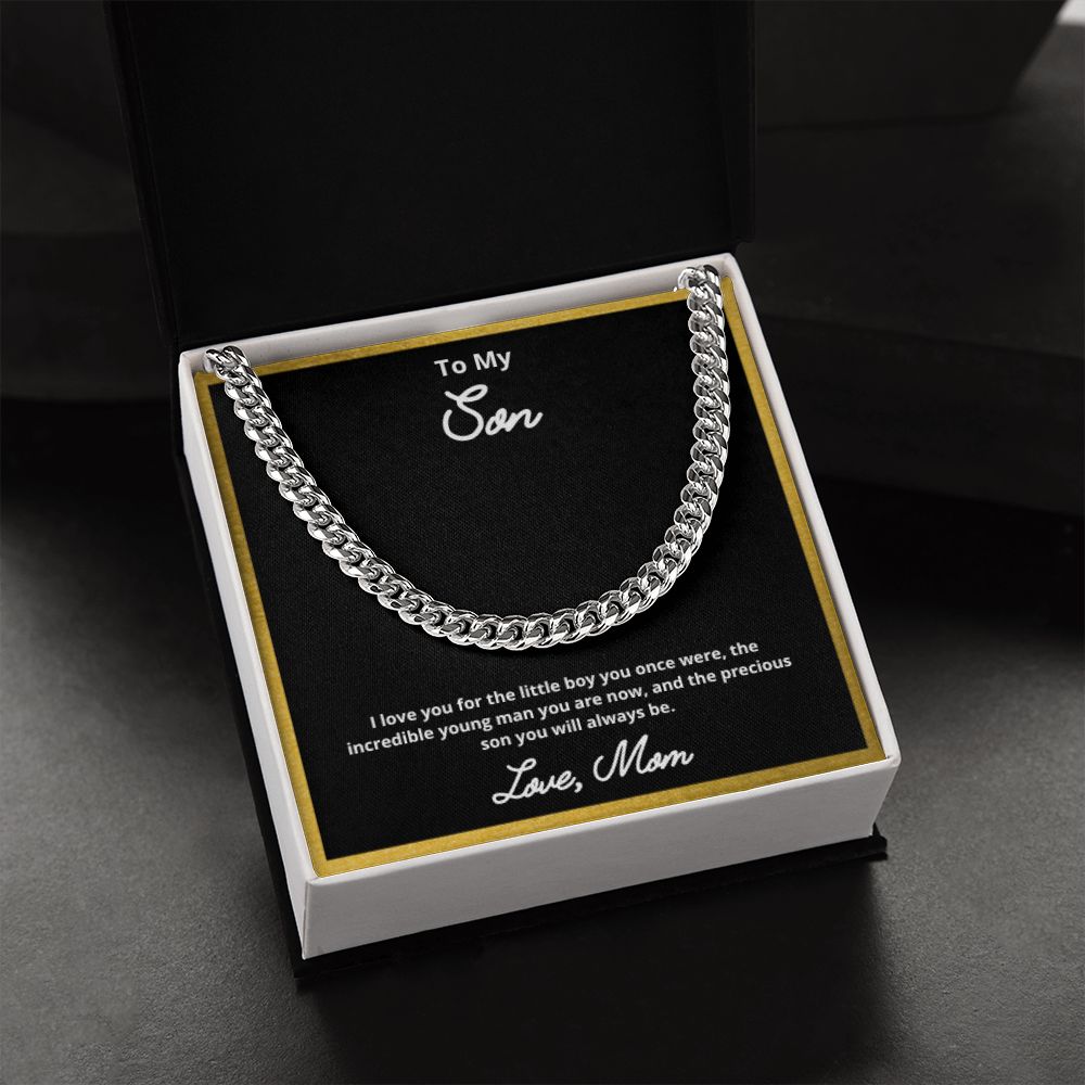 To My Son Necklace, Father Son Necklace, Father to Son Birthday Gift, Gifts to Son from Dad, Cuban Link Chain Necklace Gift, Message Card Jewelry