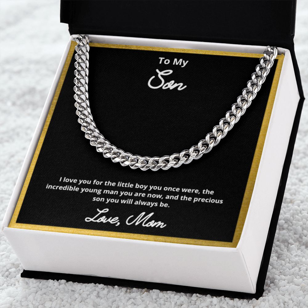 To My Son Necklace, Father Son Necklace, Father to Son Birthday Gift, Gifts to Son from Dad, Cuban Link Chain Necklace Gift, Message Card Jewelry