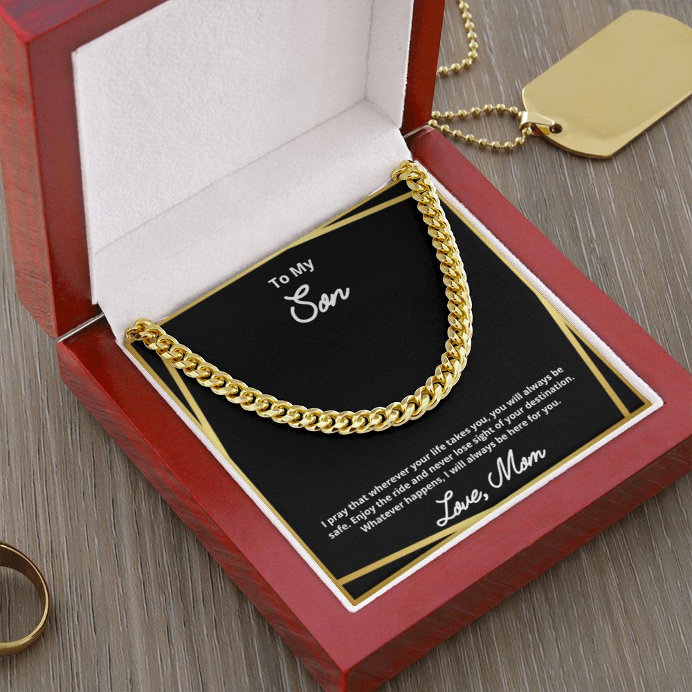 To My Son Necklace, Father Son Necklace, Father to Son Birthday Gift, Gifts to Son from Dad, Cuban Link Chain Necklace Gift, Message Card Jewelry