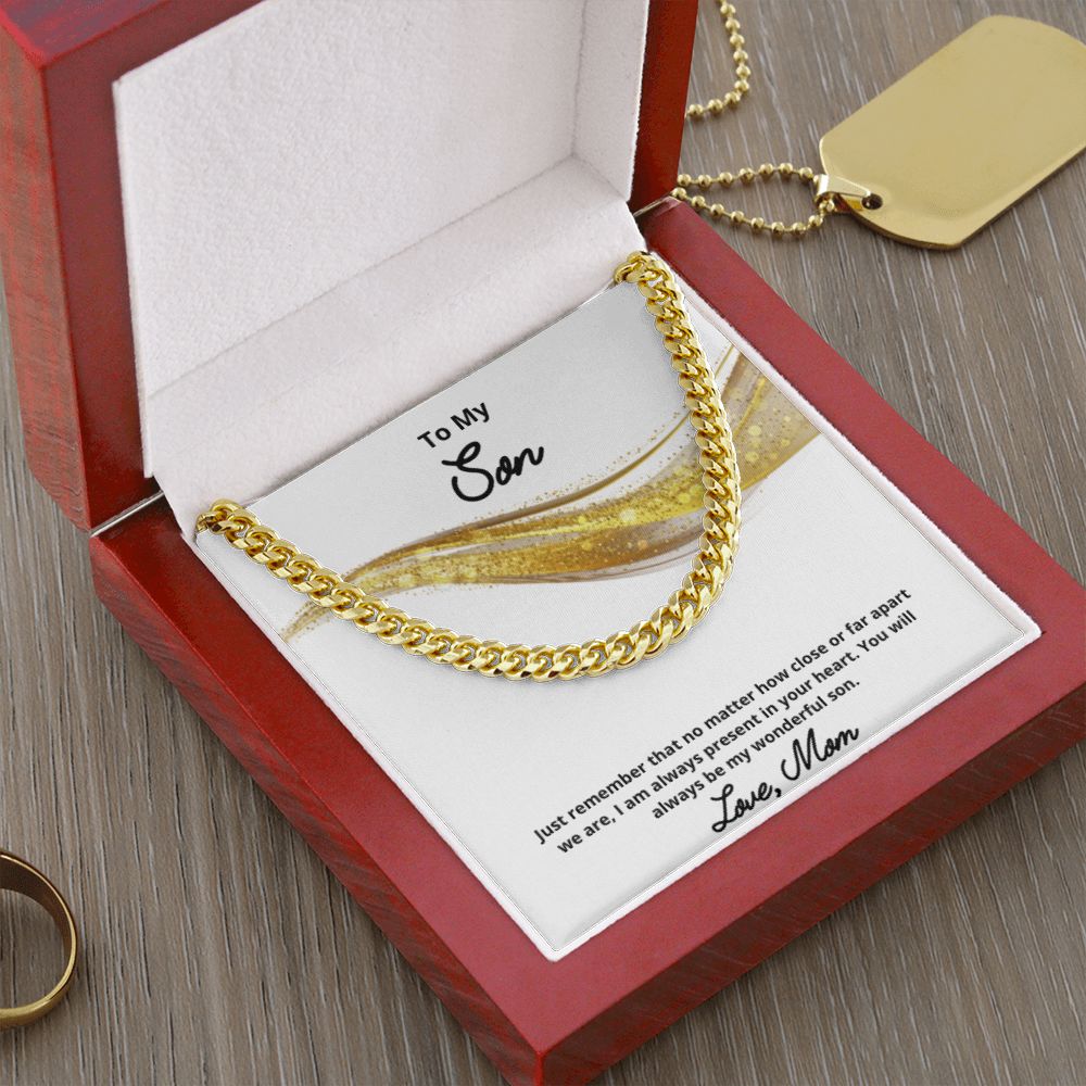To My Son Necklace, Mother Son Necklace, Mother to Son Birthday Gift, Gifts to Son from Mom, Cuban Link Chain Necklace Gift, Message Card Jewelry