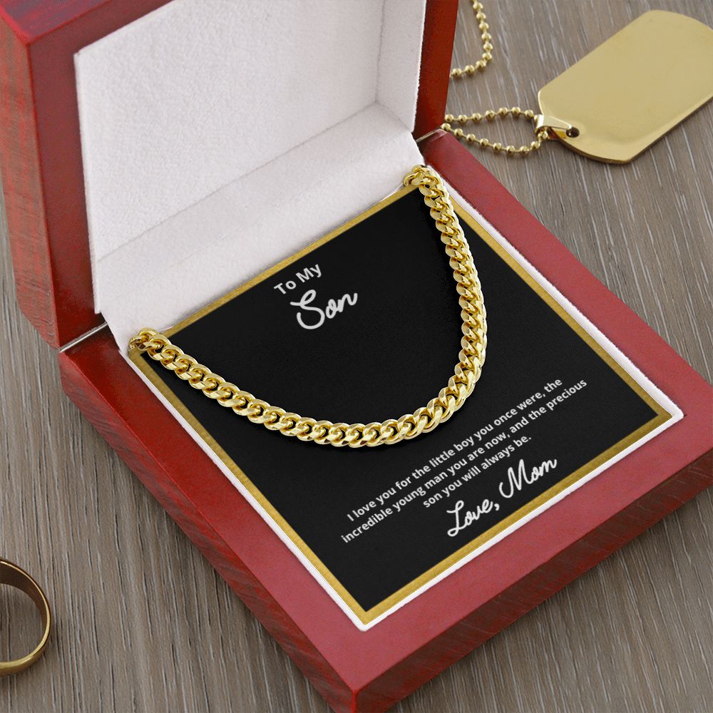 To My Son Necklace, Father Son Necklace, Father to Son Birthday Gift, Gifts to Son from Dad, Cuban Link Chain Necklace Gift, Message Card Jewelry