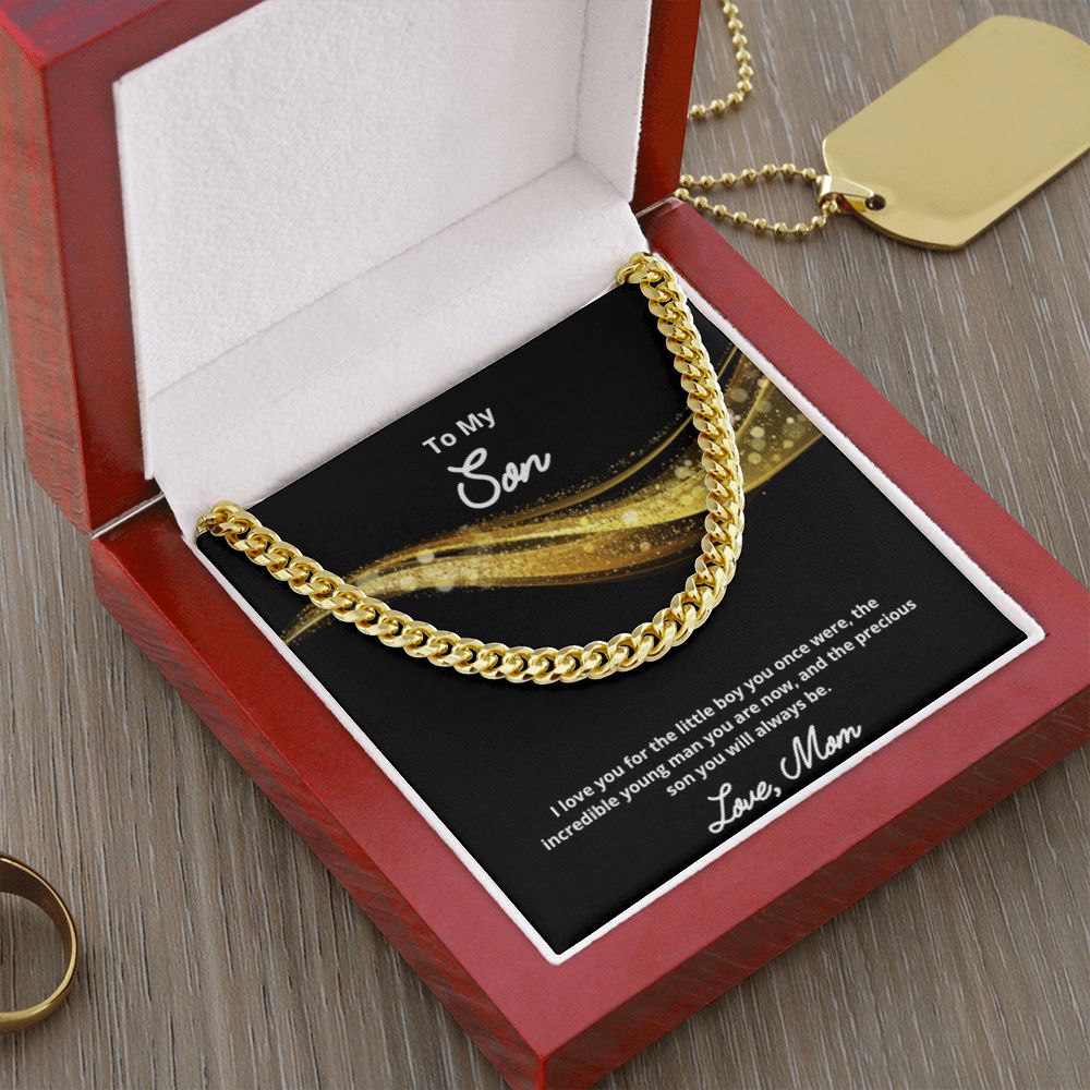 To My Son Necklace, Mother Son Necklace, Mother to Son Birthday Gift, Gifts to Son from Mom, Cuban Link Chain Necklace Gift, Message Card Jewelry