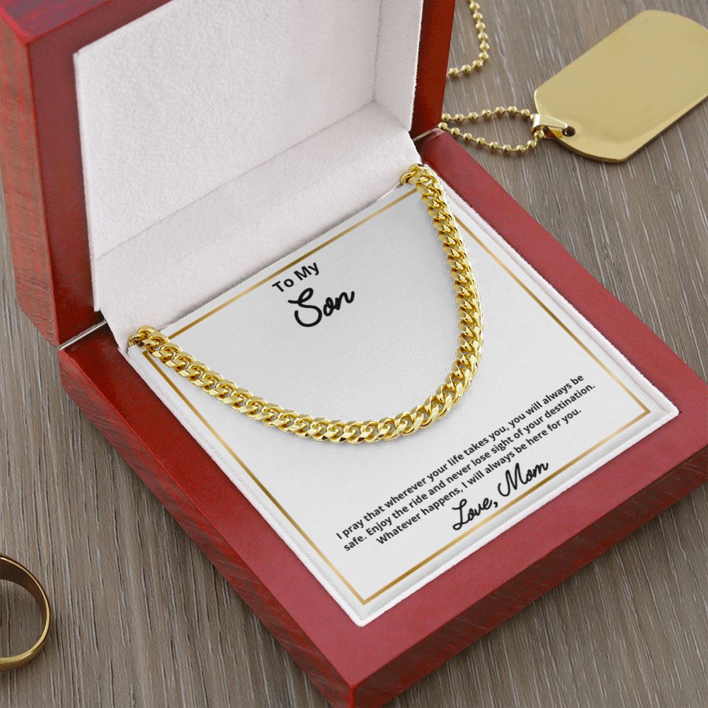 To My Son Necklace, Mother Son Necklace, Mother to Son Birthday Gift, Gifts to Son from Mom, Cuban Link Chain Necklace Gift, Message Card Jewelry