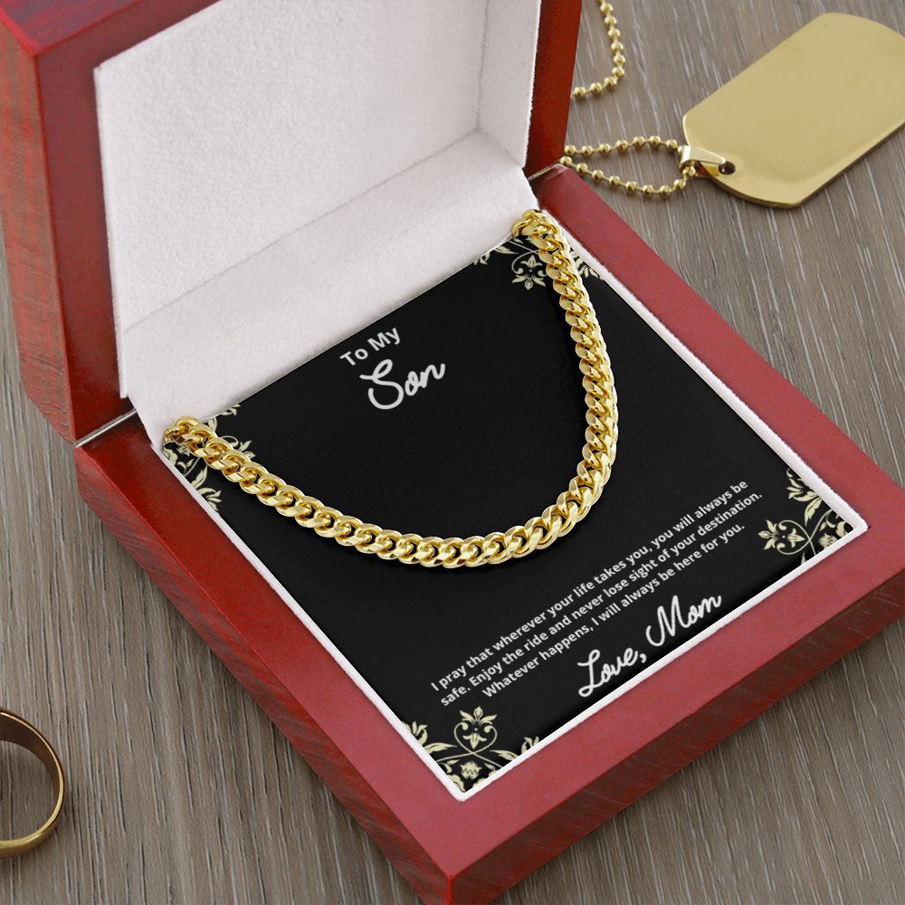 To My Son Necklace, Father Son Necklace, Father to Son Birthday Gift, Gifts to Son from Dad, Cuban Link Chain Necklace Gift, Message Card Jewelry