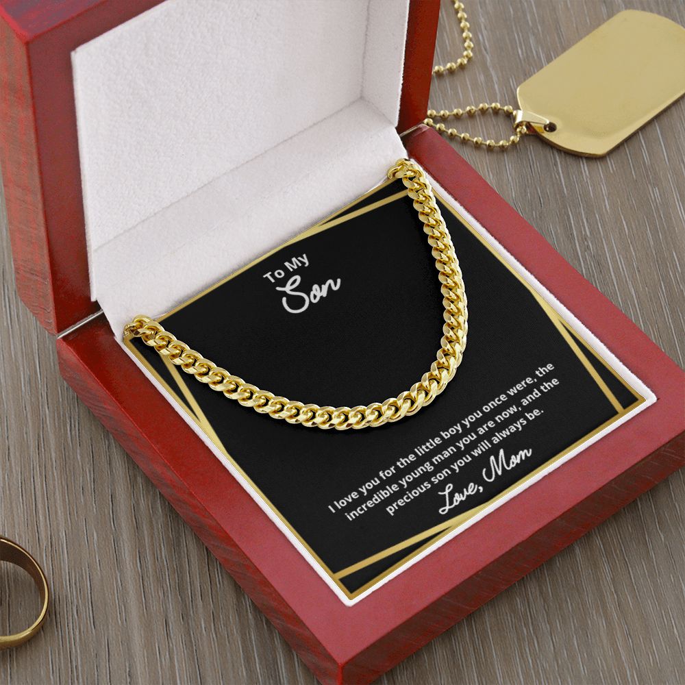 To My Son Necklace, Father Son Necklace, Father to Son Birthday Gift, Gifts to Son from Dad, Cuban Link Chain Necklace Gift, Message Card Jewelry