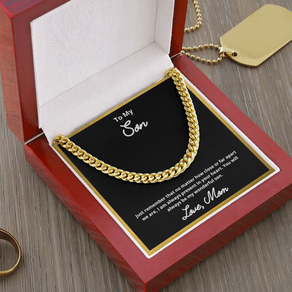 To My Son Necklace, Father Son Necklace, Father to Son Birthday Gift, Gifts to Son from Dad, Cuban Link Chain Necklace Gift, Message Card Jewelry