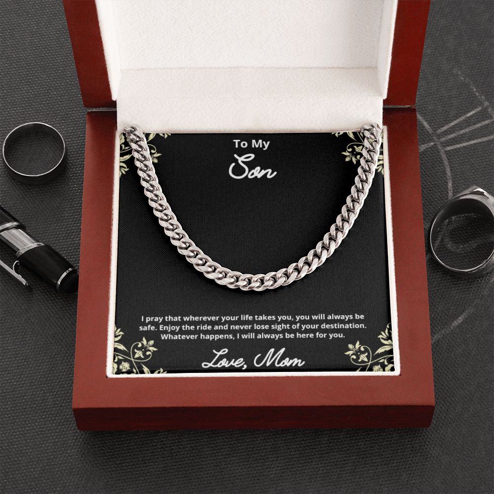 To My Son Necklace, Father Son Necklace, Father to Son Birthday Gift, Gifts to Son from Dad, Cuban Link Chain Necklace Gift, Message Card Jewelry