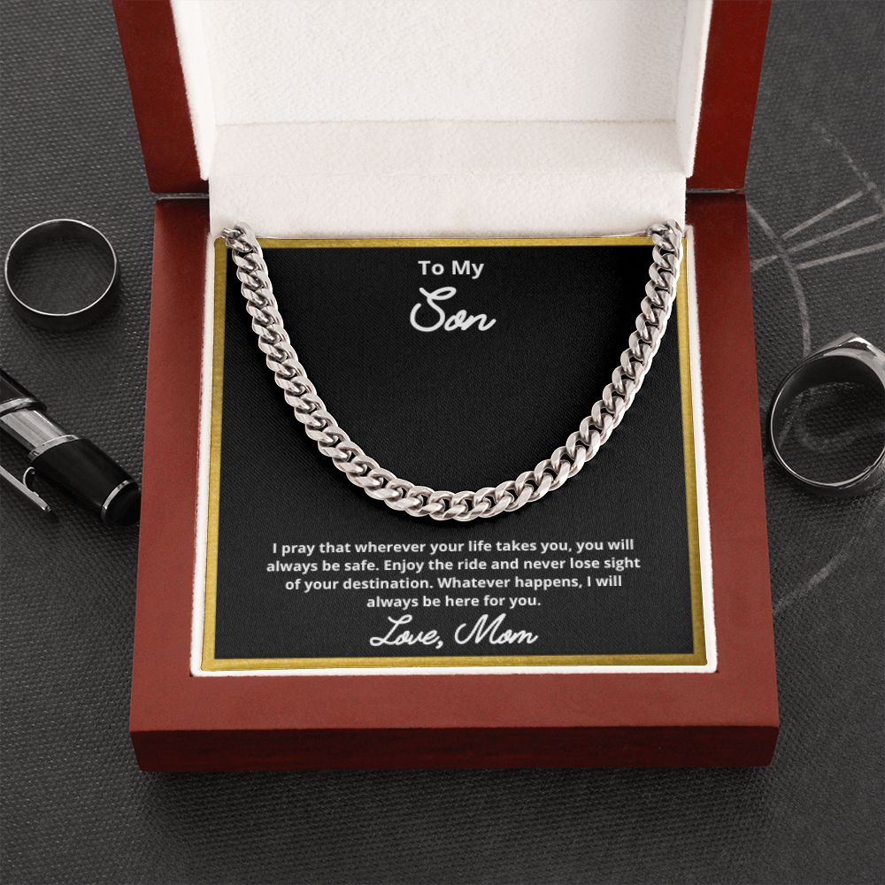To My Son Necklace, Father Son Necklace, Father to Son Birthday Gift, Gifts to Son from Dad, Cuban Link Chain Necklace Gift, Message Card Jewelry