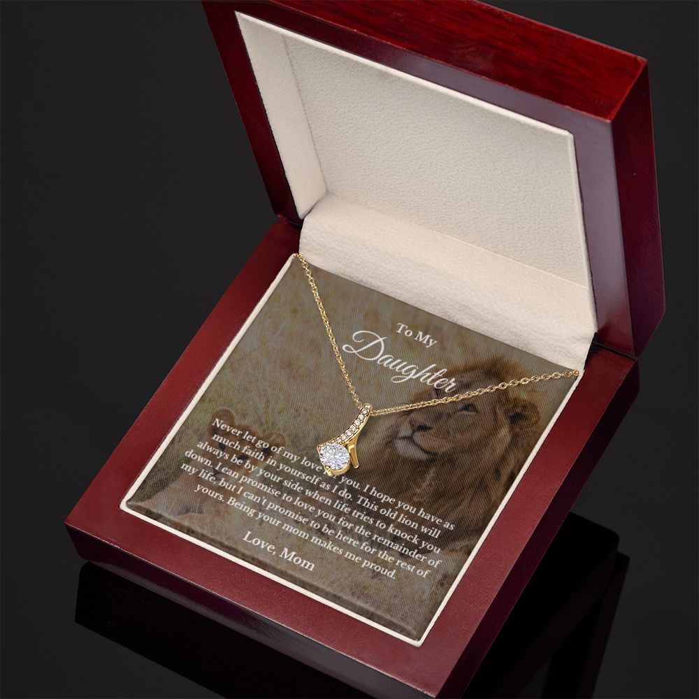 To My Daughter Necklace, Mom Daughter Necklace, Mother to Daughter Birthday Gift, Gifts to Daughter from Mom, Lion Message Card Necklace, Minimalist Jewelry