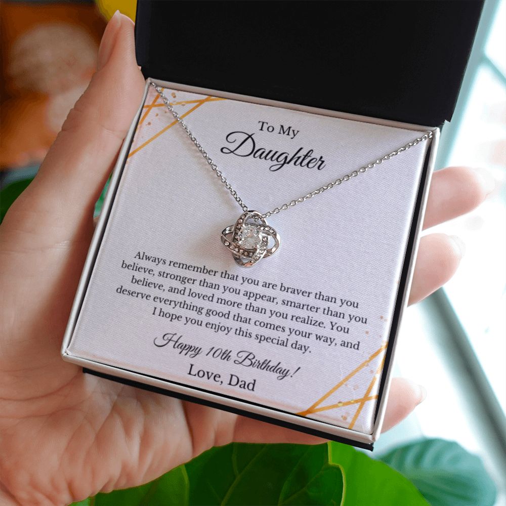 Daughter's 10th Birthday Necklace Gift With Message Card, To My Daughter 10th Birthday Gift From Dad