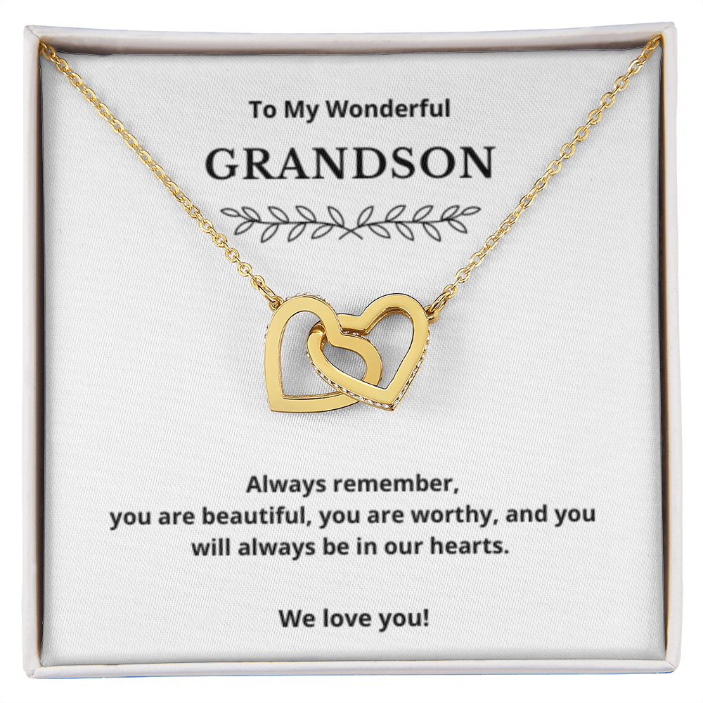 To Grandson Interlocking Hearts Necklace, Present For Grandson Birthday/Christmas Gifts For Grandson Jewelry Grandson Wedding Day Gifts