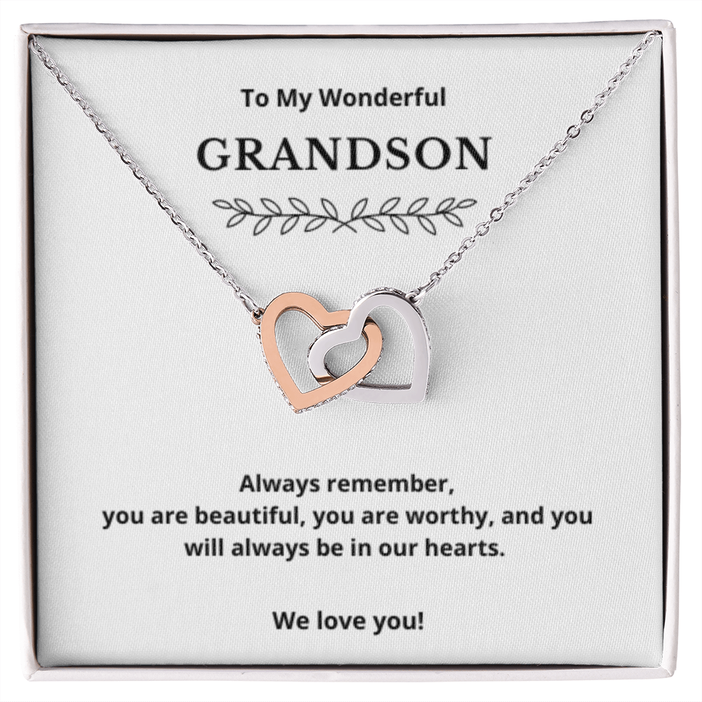 To Grandson Interlocking Hearts Necklace, Present For Grandson Birthday/Christmas Gifts For Grandson Jewelry Grandson Wedding Day Gifts