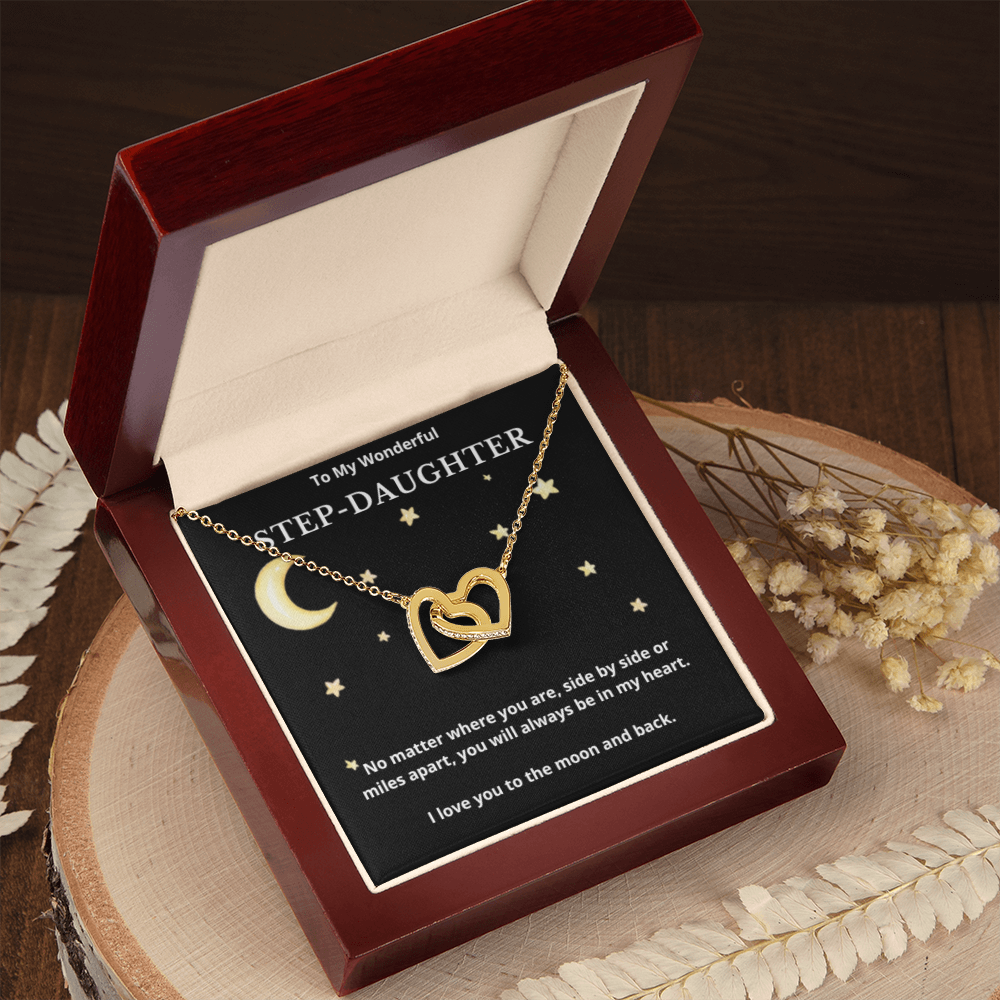 To Step-Daughter Interlocked Hearts Necklace, Present For Bonus Daughter Birthday/Christmas Gifts. Necklace Step-Daughter Jewelry