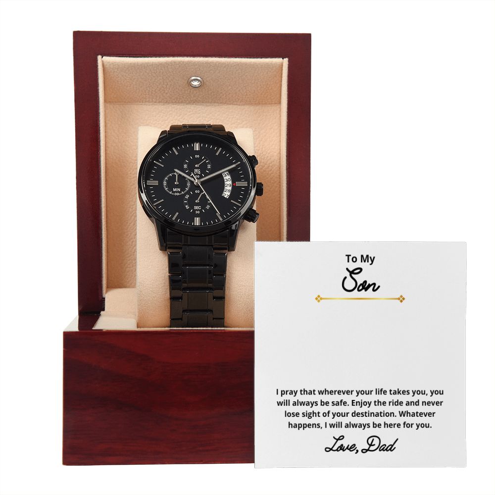 To My Son Necklace, Father Son Necklace, Father to Son Birthday Gift, Gifts to Son from Dad, Watch Gift, Message Card Jewelry