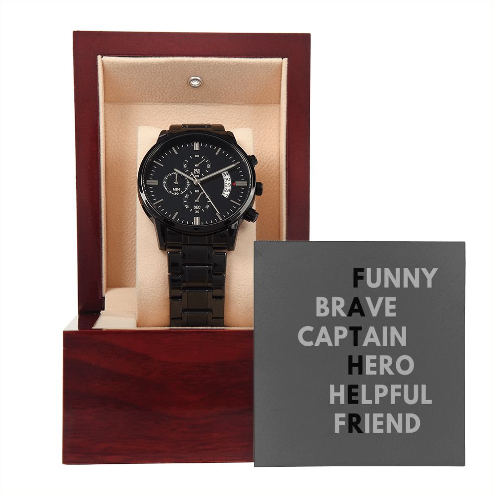 Father's Day Watch, Christmas Gift For Dad, Gift From Daughter, From Son, Message Card Watch, Black Chronograph Watch, To My Dad Gift, Wrist Watch Gift