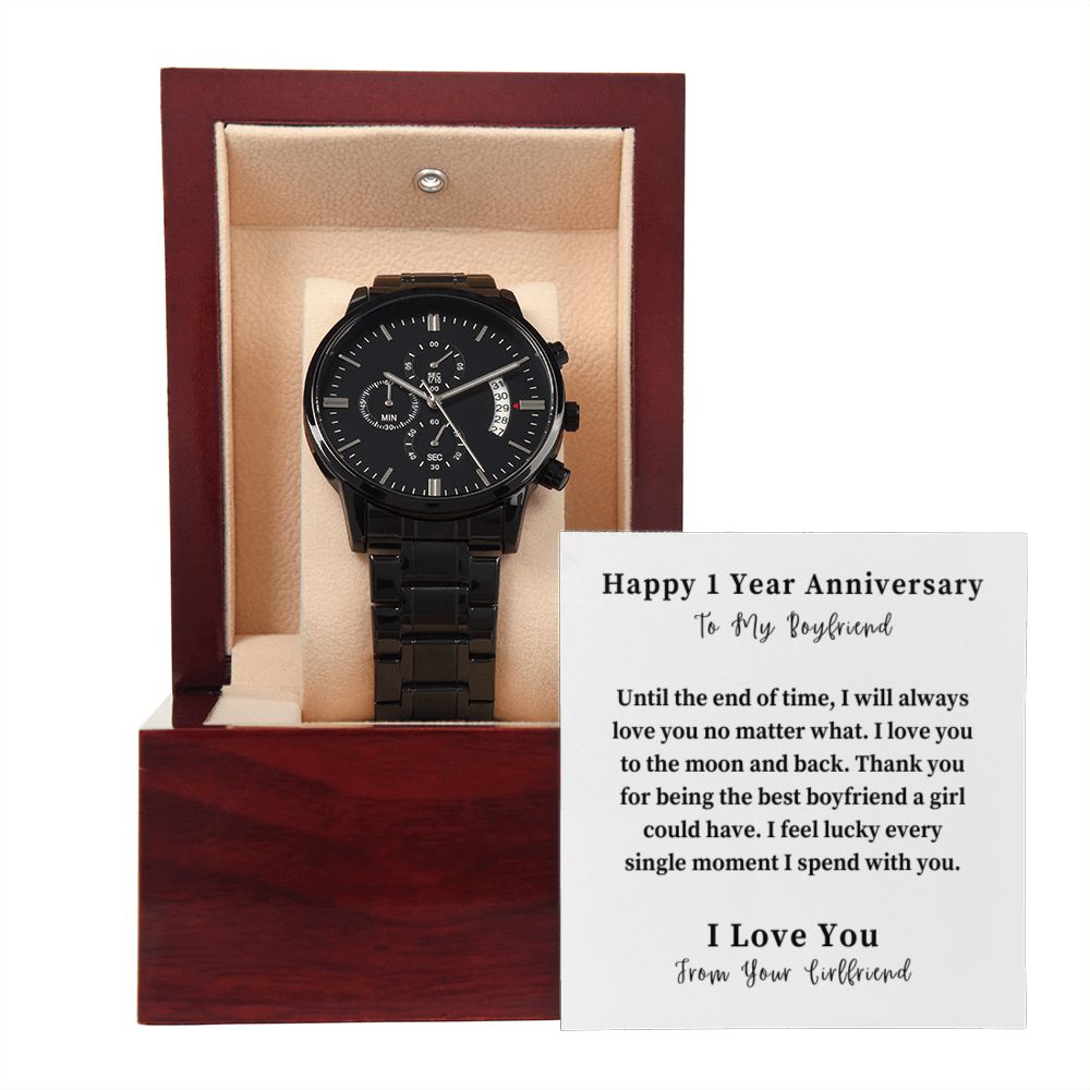 Black Chronograph Watch Gift For Him, Christmas Gift, Luxury Watch, Personalized Message Gift