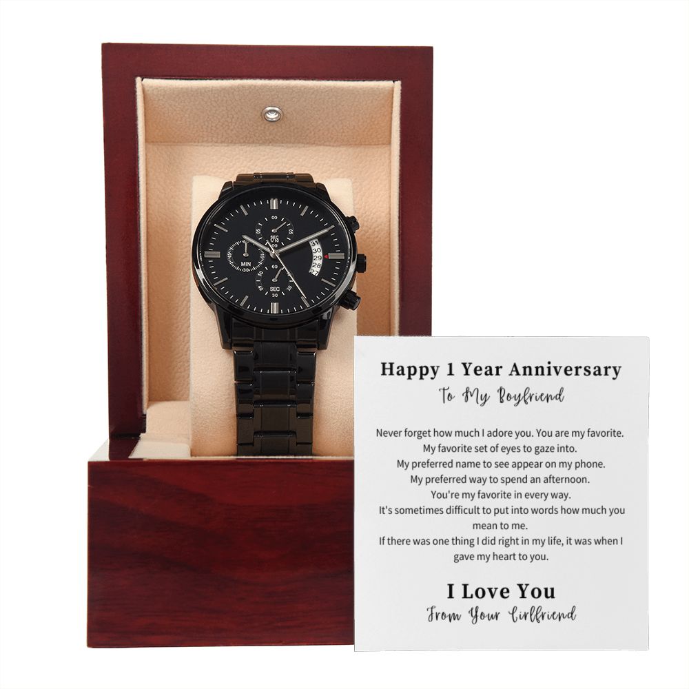 Black Chronograph Watch Gift For Him, Christmas Gift, Luxury Watch, Personalized Message Gift
