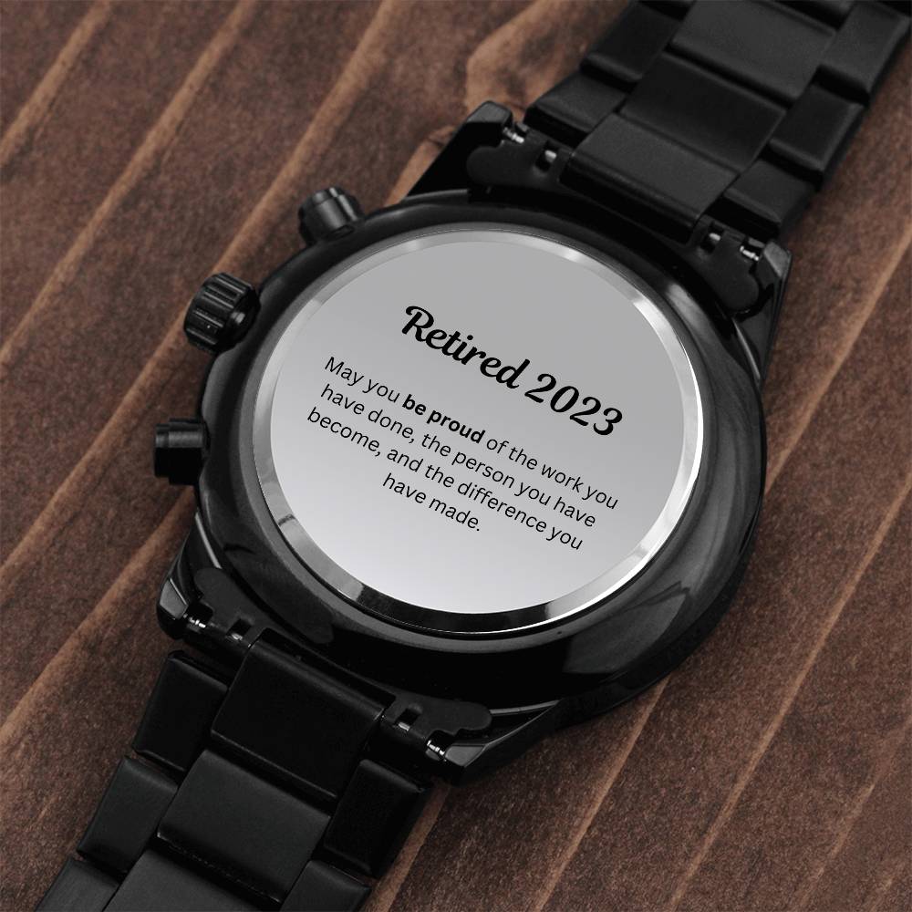 Engraved Retirement Message Card Watch Gift 2023, Black Chronograph Watch, Luxury Watch Box, Happy Retirement Gift