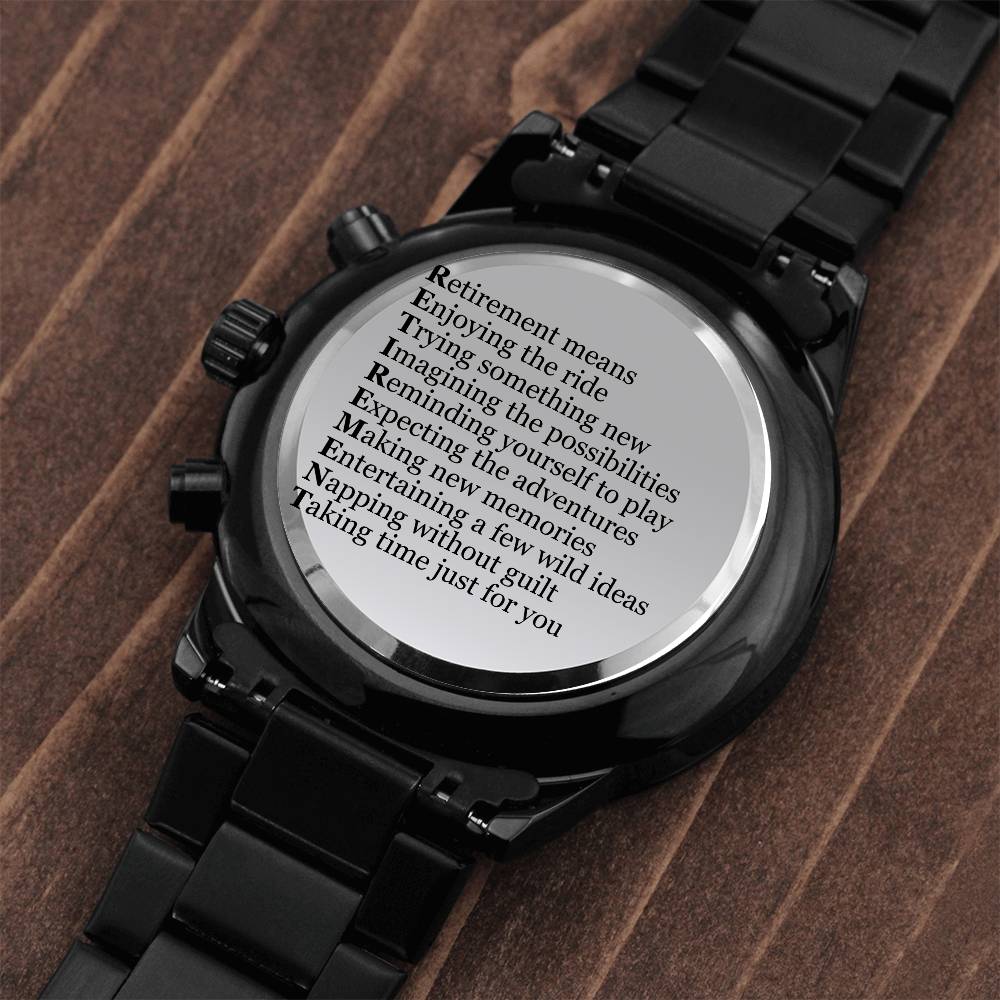 Engraved Retirement Message Card Gift 2023, Black Chronograph Watch, Luxury Watch Box, Happy Retirement Gift