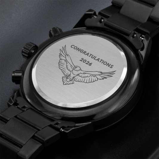 2026 Engraved Black Chronograph Watch, Eagle Gift, Eagle Watch, Gift for Eagle, Congratulations