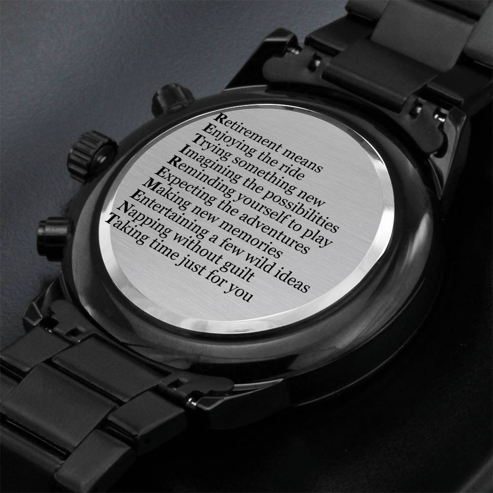 Engraved Retirement Message Card Gift 2023, Black Chronograph Watch, Luxury Watch Box, Happy Retirement Gift
