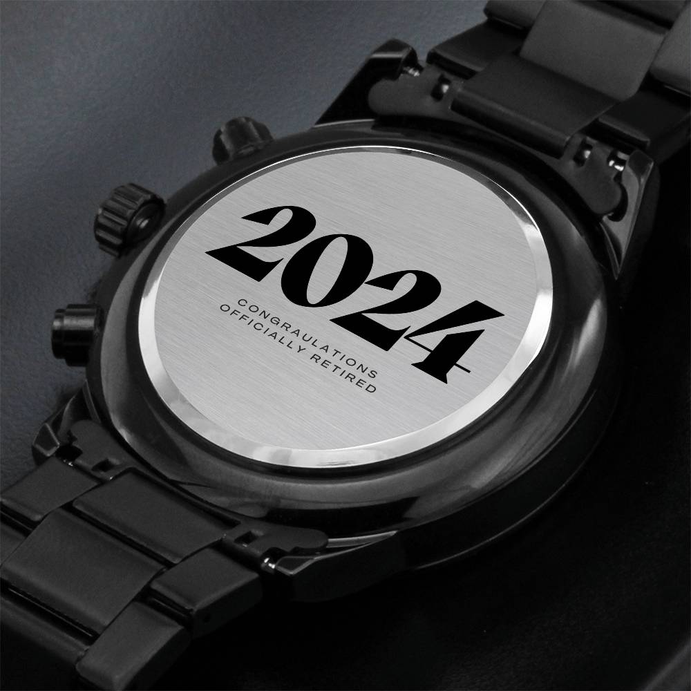Engraved Retirement Message Card Gift 2024, Black Chronograph Watch, Luxury Watch Box, Happy Retirement Gift