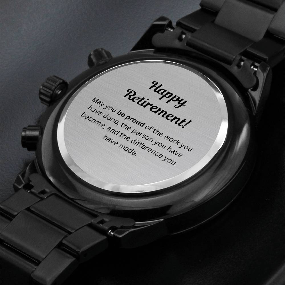 Engraved Retirement Message Card Gift, Black Chronograph Watch, Luxury Watch Box, Happy Retirement Gift