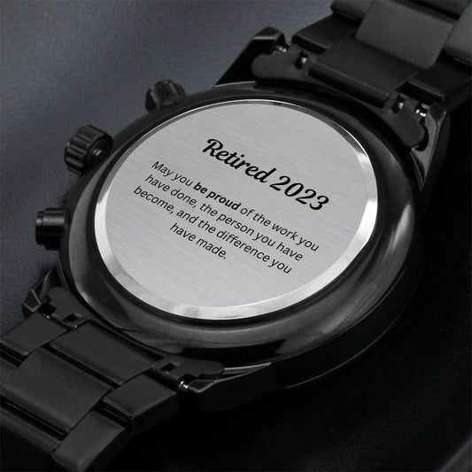 Engraved Retirement Message Card Watch Gift 2023, Black Chronograph Watch, Luxury Watch Box, Happy Retirement Gift
