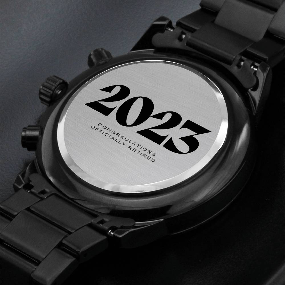 Engraved Retirement Message Card Gift 2023, Black Chronograph Watch, Luxury Watch Box, Happy Retirement Gift