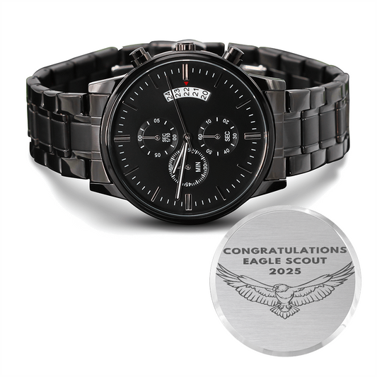2025 Black Chronograph Watch, Eagle Scout Gift, Eagle Scout Watch, Eagle Scout Gift