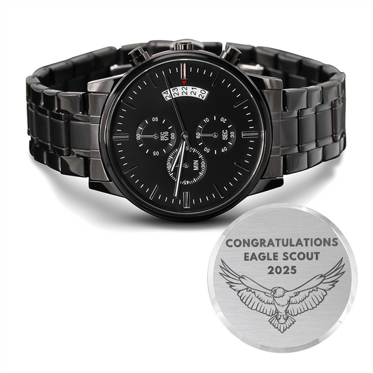 2025 Black Chronograph Watch, Eagle Scout Gift