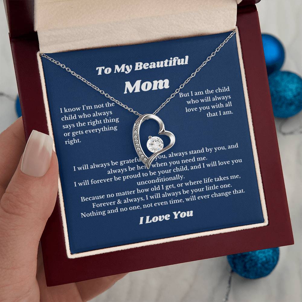 To My Beautiful Mom Heart Necklace Gift For Mothers Day, Valentines, Message Card