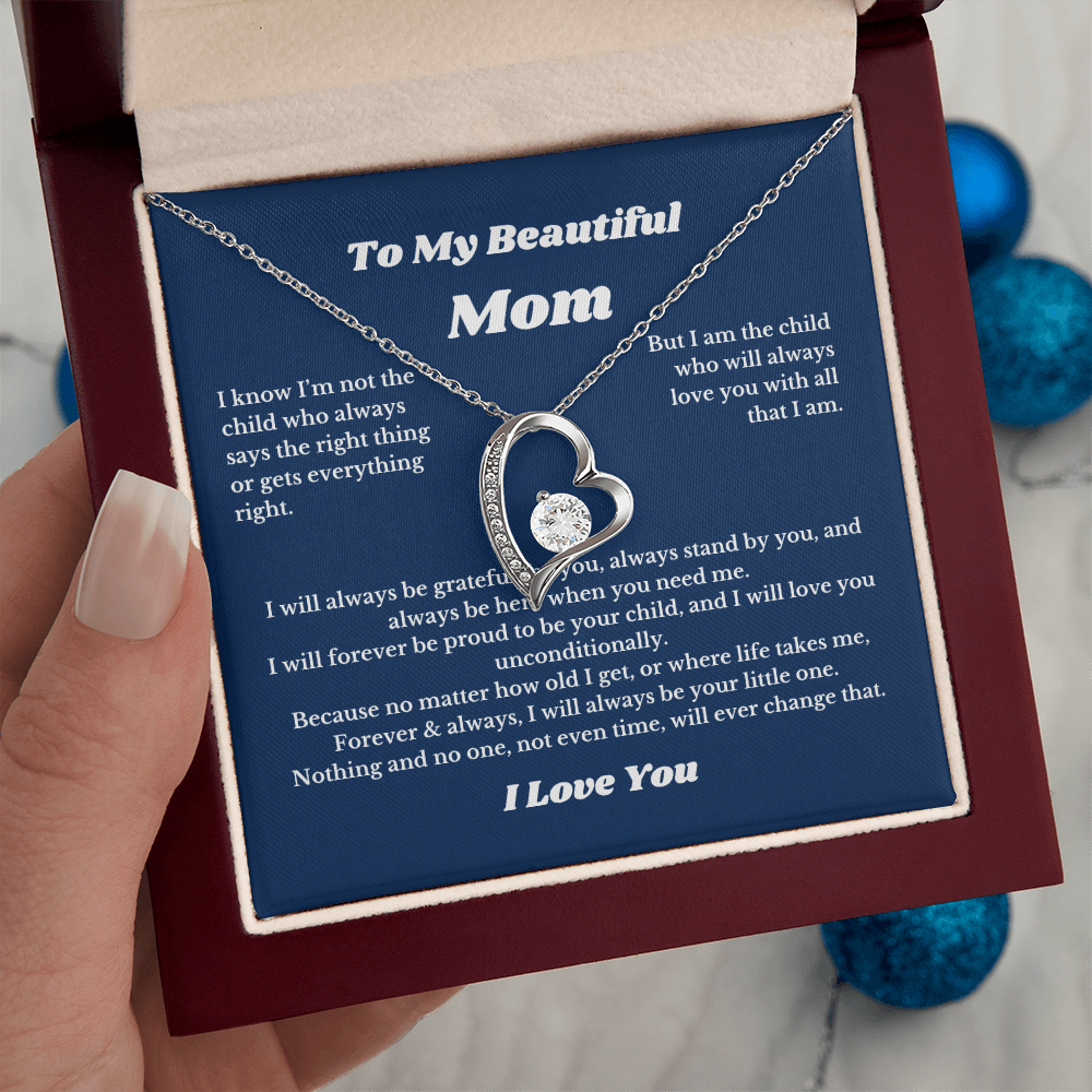 To My Beautiful Mom Heart Necklace Gift For Mothers Day, Valentines, Message Card