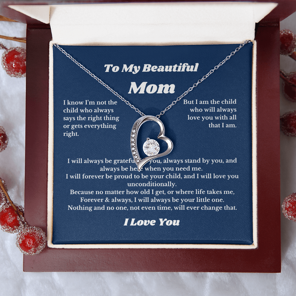 To My Beautiful Mom Heart Necklace Gift For Mothers Day, Valentines, Message Card