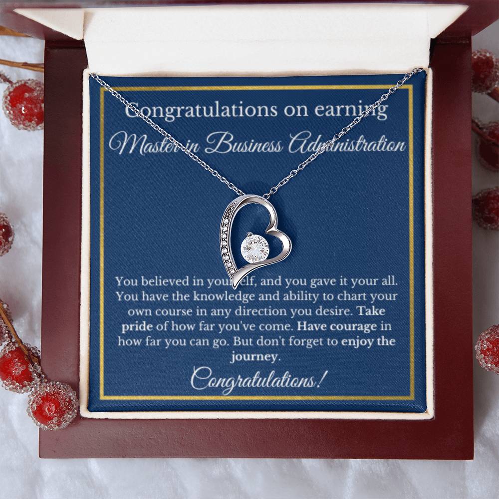 MS in Business Degree, Graduation Gifts, Business School Heart Necklace Jewelry