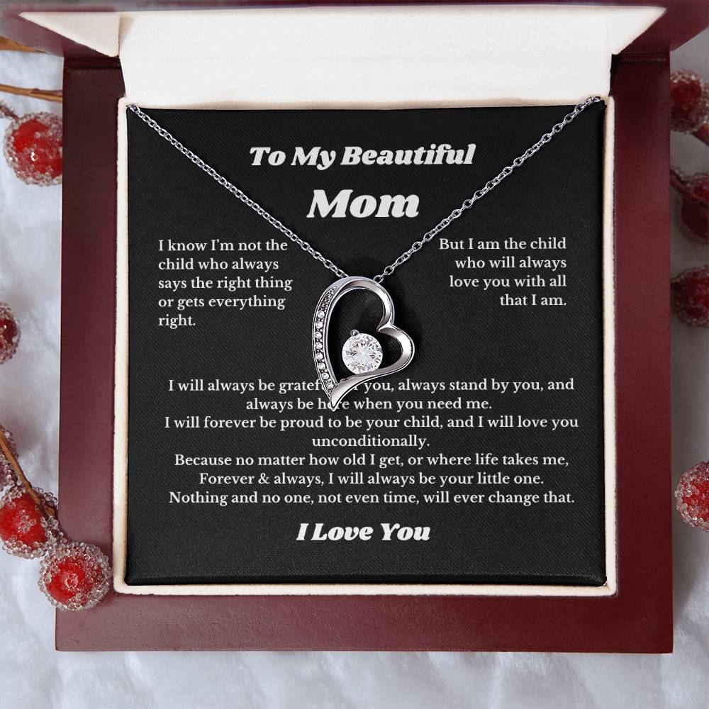 To My Beautiful Mom Heart Necklace Gift For Mothers Day, Valentines, Message Card