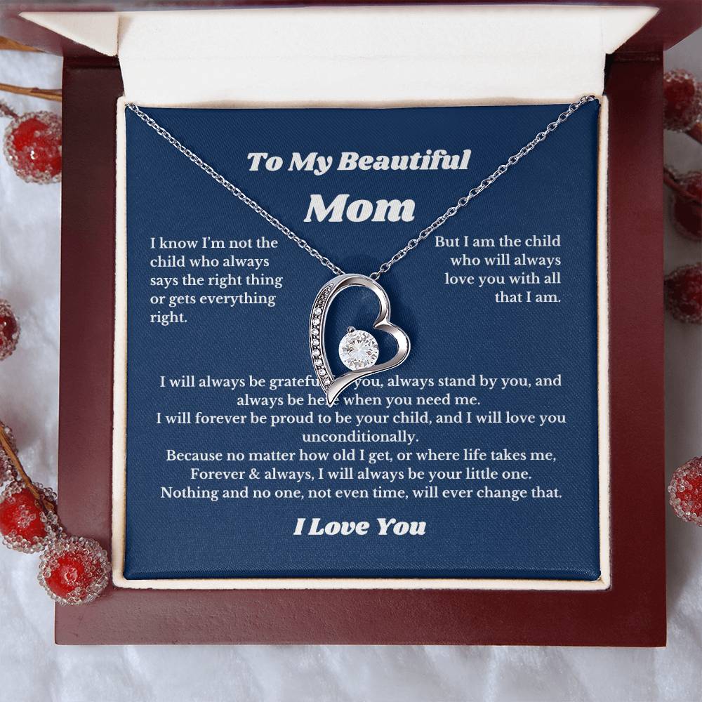 To My Beautiful Mom Heart Necklace Gift For Mothers Day, Valentines, Message Card