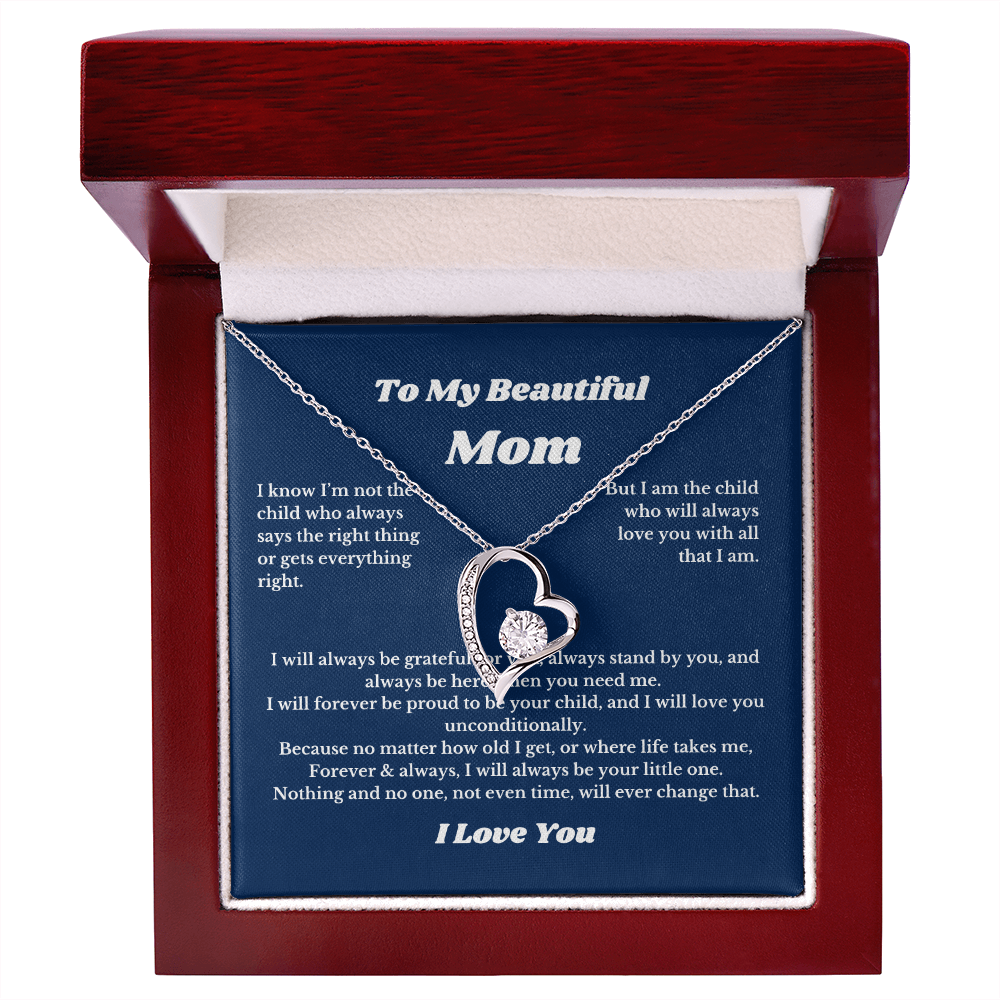 To My Beautiful Mom Heart Necklace Gift For Mothers Day, Valentines, Message Card