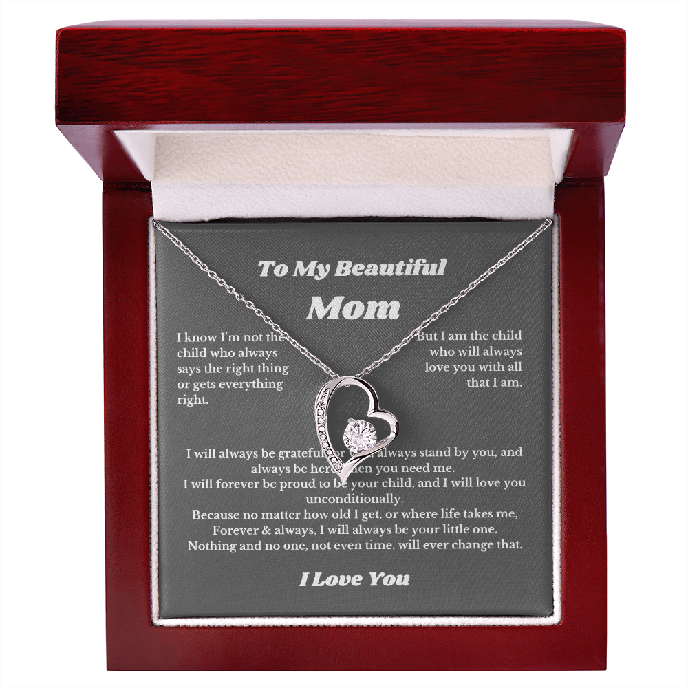 To My Beautiful Mom Heart Necklace Gift For Mothers Day, Valentines, Message Card