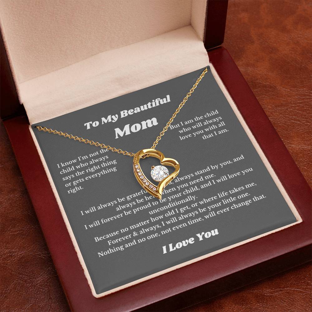 To My Beautiful Mom Heart Necklace Gift For Mothers Day, Valentines, Message Card