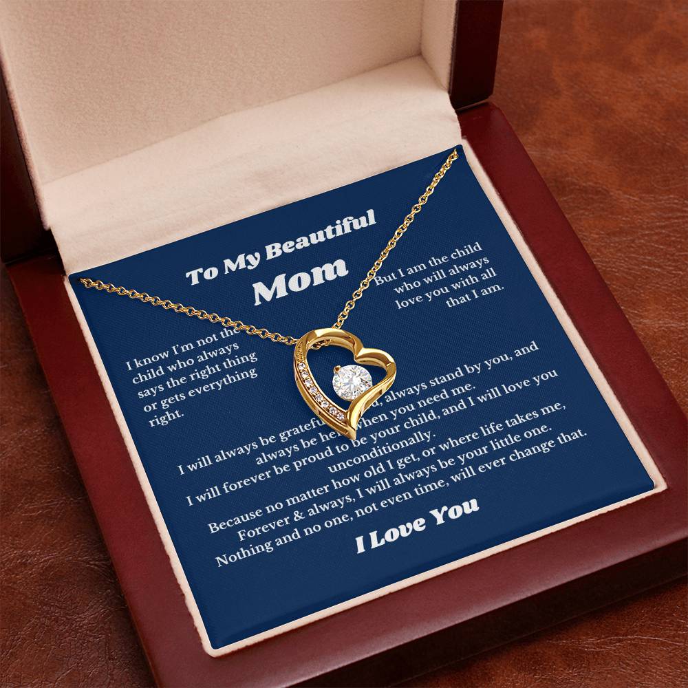 To My Beautiful Mom Heart Necklace Gift For Mothers Day, Valentines, Message Card