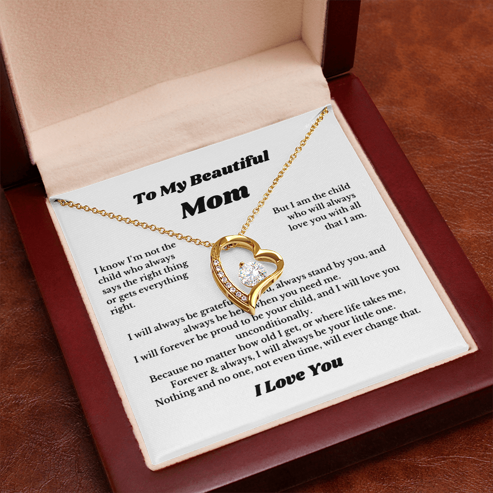 To My Beautiful Mom Heart Necklace Gift For Mothers Day, Valentines, Message Card