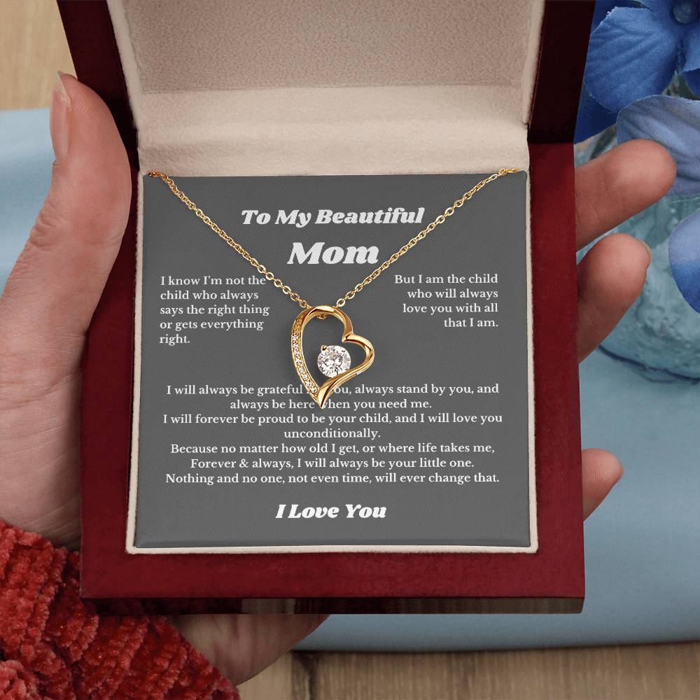 To My Beautiful Mom Heart Necklace Gift For Mothers Day, Valentines, Message Card