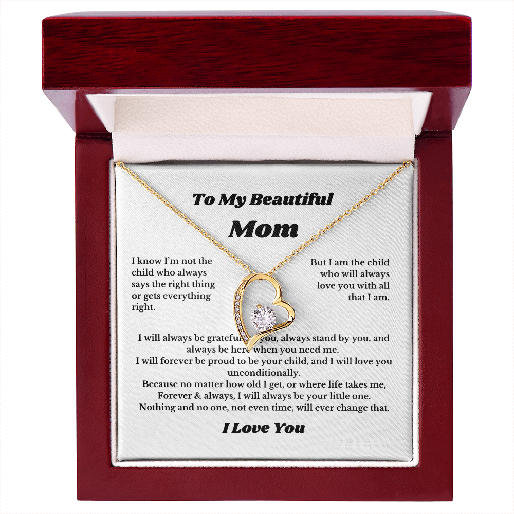 To My Beautiful Mom Heart Necklace Gift For Mothers Day, Valentines, Message Card