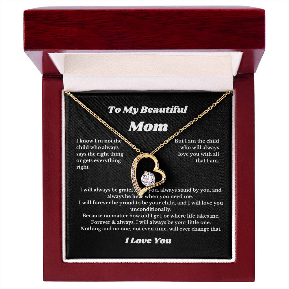 To My Beautiful Mom Heart Necklace Gift For Mothers Day, Valentines, Message Card