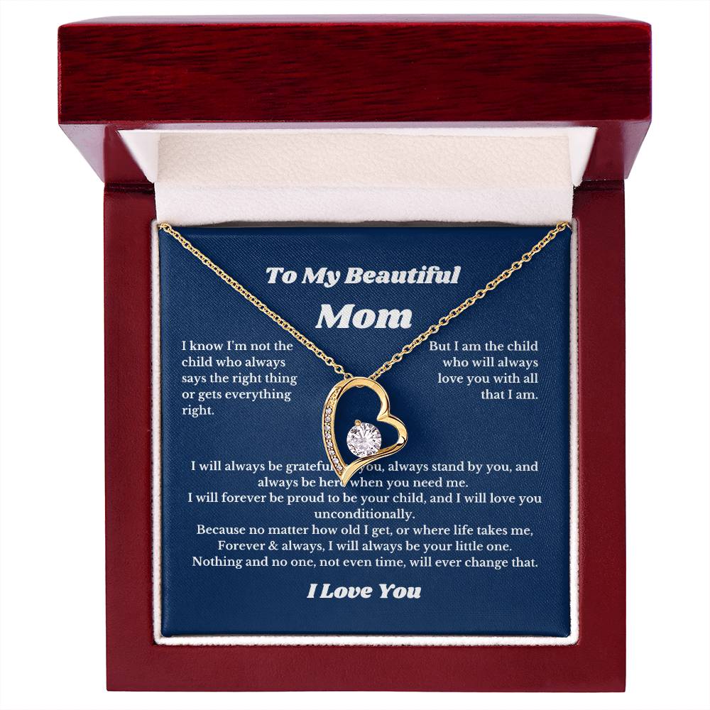 To My Beautiful Mom Heart Necklace Gift For Mothers Day, Valentines, Message Card