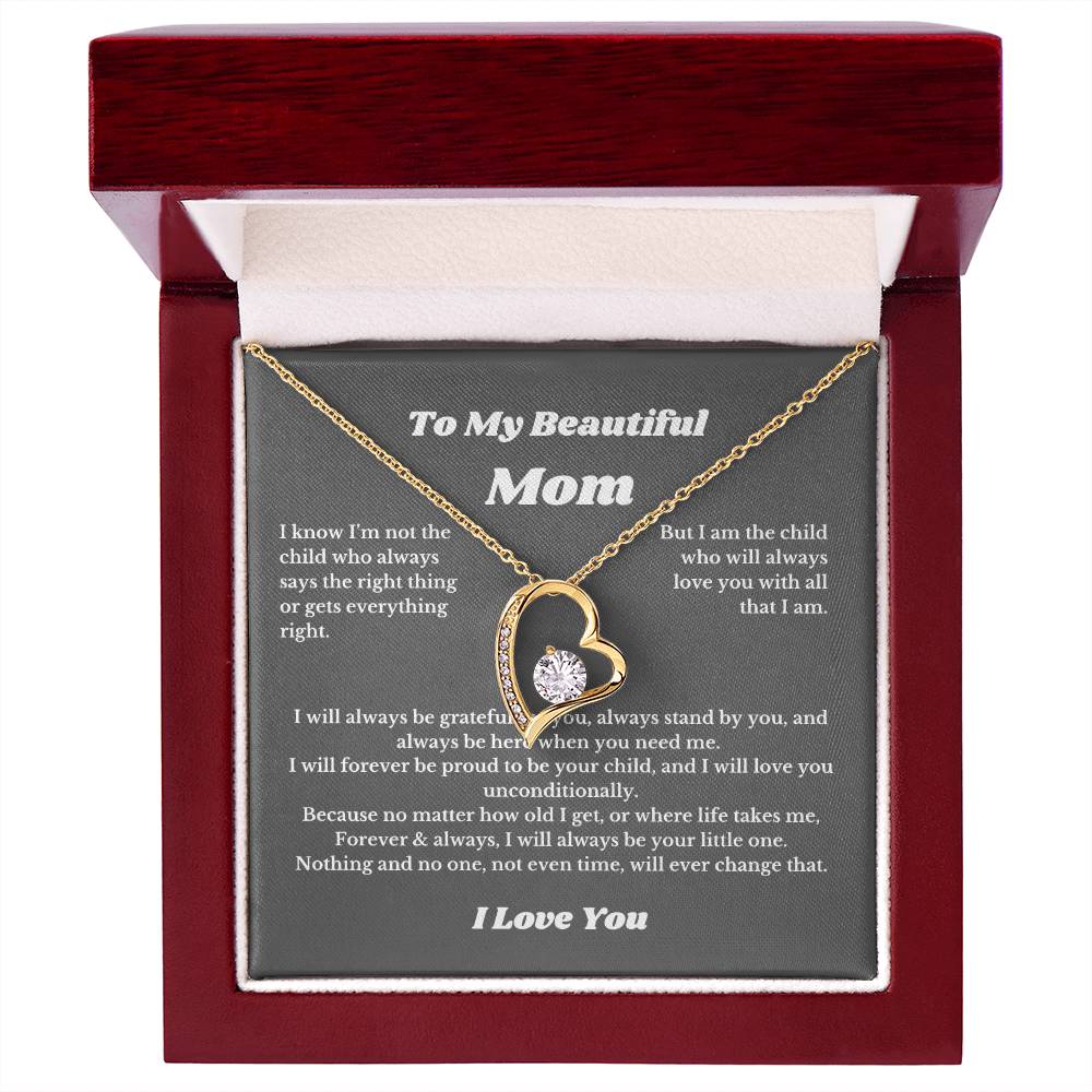 To My Beautiful Mom Heart Necklace Gift For Mothers Day, Valentines, Message Card